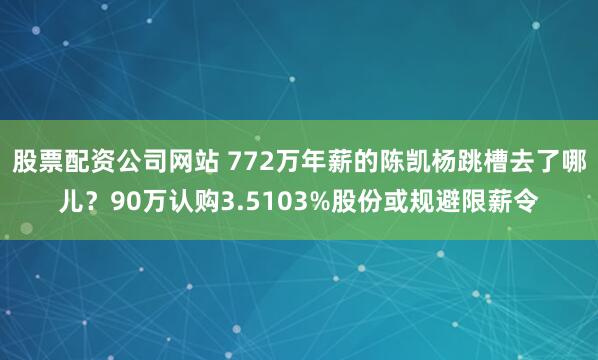 股票配资公司网站 772万年薪的陈凯杨跳槽去了哪儿?90万认购3.5103%股份或规避限薪令